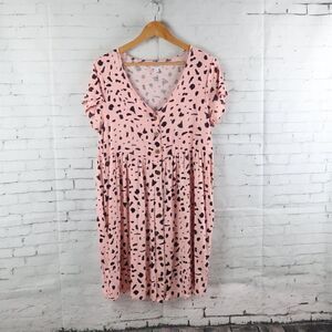 LULAROE PINK & BLACK ANIMAL PRINT SHORT SLEEVE BUTTON DOWN DRESS WITH POCKETS